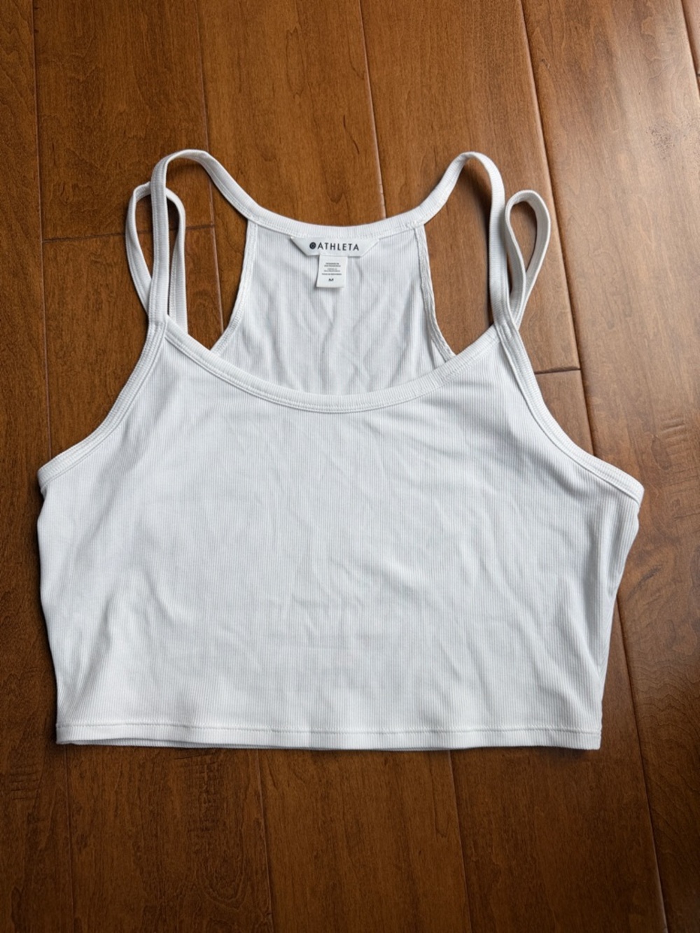 Athleta White Ribbed Double-Strap Cropped Tank